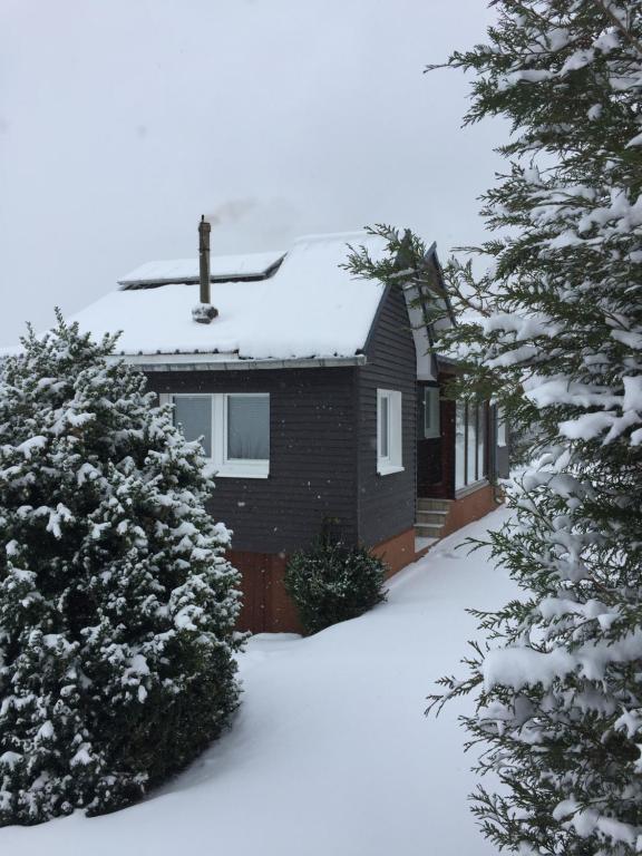 une maison recouverte de neige avec des arbres devant elle dans l'établissement Waldhaus Wangen, à Burg-Reuland