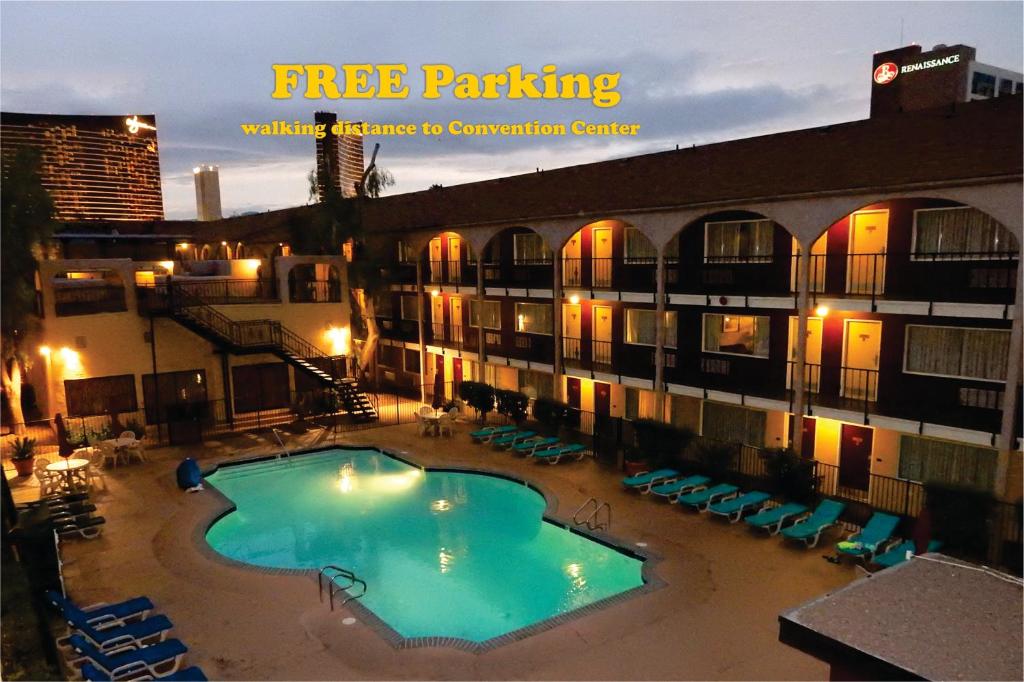 a large swimming pool in front of a building at Mardi Gras Hotel & Casino in Las Vegas