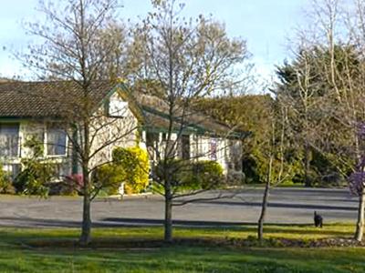 uma casa com árvores em frente a uma rua em Gisborne Motel em Gisborne