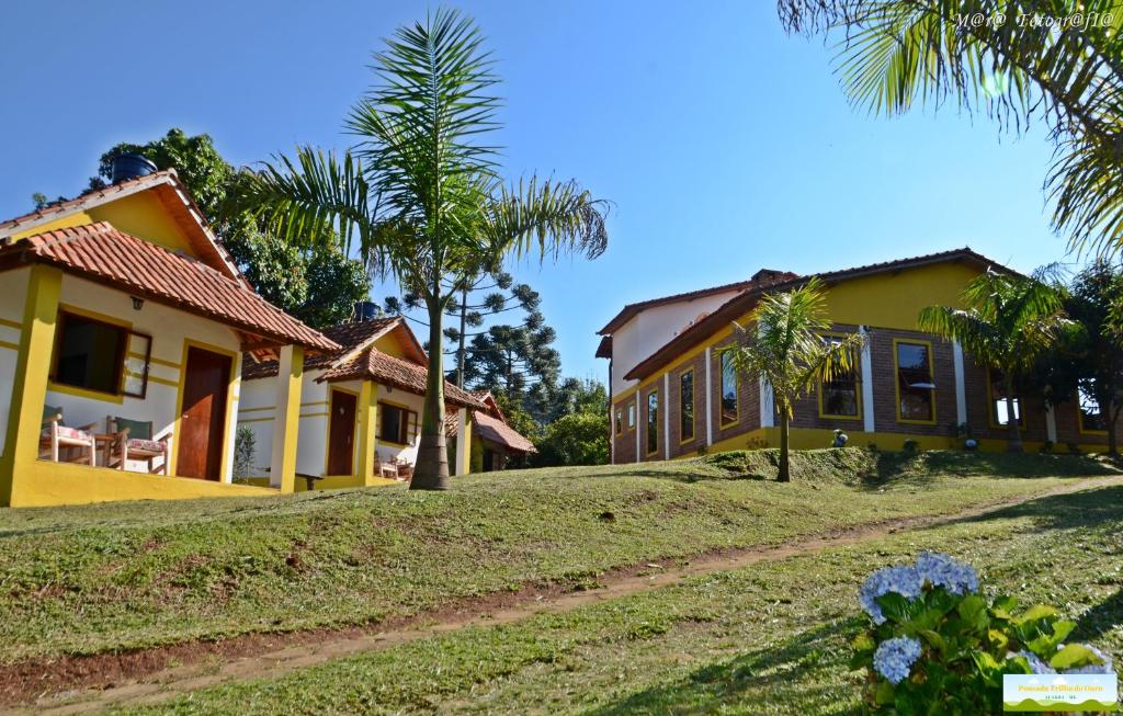 a house on a hill with palm trees at Pousada Trilha do Ouro Alagoa MG in Alagoa