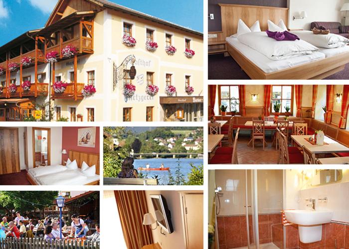 a collage of pictures of a hotel with people at Gasthof zum Bäckerwirt in Chamerau