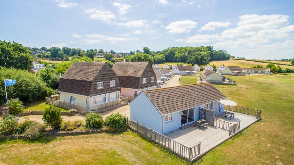 an aerial view of a house with a deck at Seaview Holidays - Salterns Village in Seaview