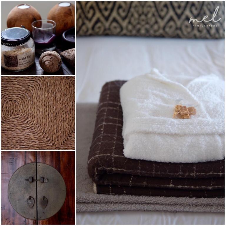 a collage of pictures of towels and other items at Agulhas Ocean House in Agulhas