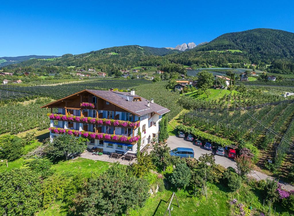 an aerial view of a house in a vineyard at Pension Laurin in Schenna