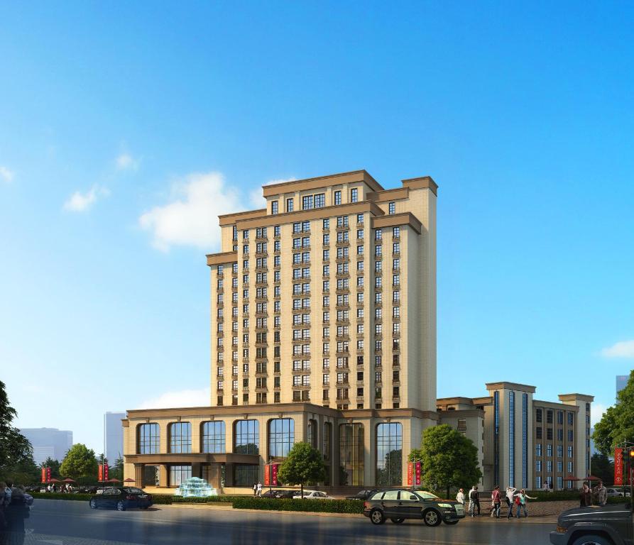 a large building with cars parked in front of it at S&N Zhejiang LinHai International Hotel in Linhai