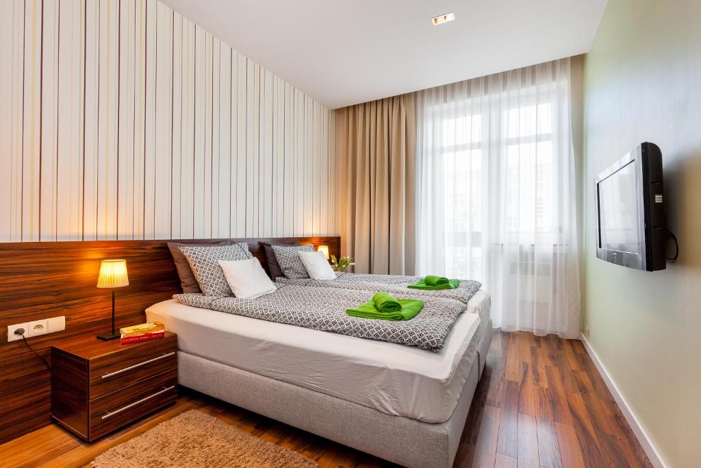 Televízia a/alebo spoločenská miestnosť v ubytovaní Apartamenty Black&White