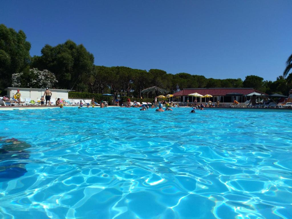 una gran piscina de agua azul con gente en ella en Camping Arcobaleno, en Marina di Bibbona