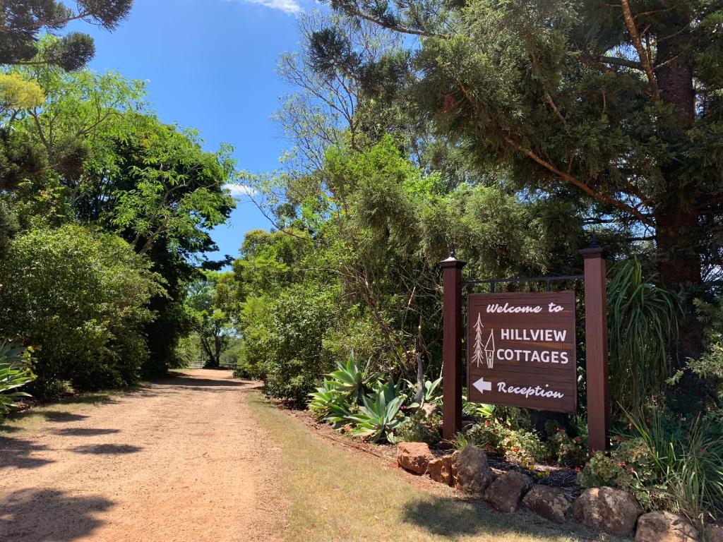 a sign for the hilbrehurst confucian forest at Hillview Cottages in Kingaroy