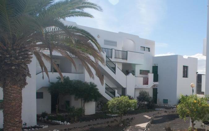 a large white building with a palm tree in front of it at Casa Veon Fuerteventura in Costa de Antigua