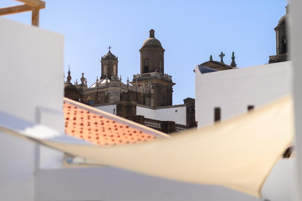 a view of the cathedral from a window of a building at Open Air Historic Penthouse Vegueta in Las Palmas de Gran Canaria