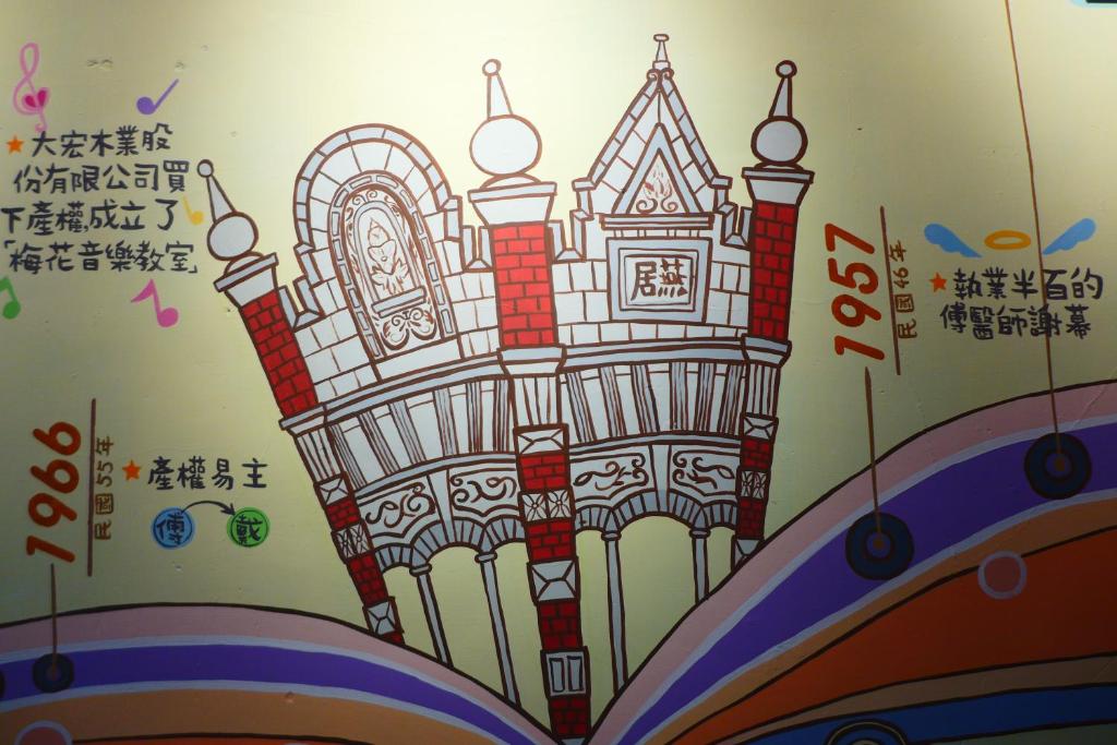 a drawing of a castle on a wall at Sinnan12 Homestay in Daxi