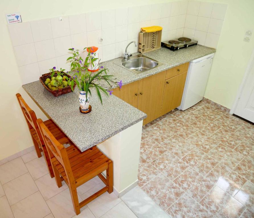 Kuchyň nebo kuchyňský kout v ubytování Yiannis Apartments Agios Georgios Pagoi Corfu