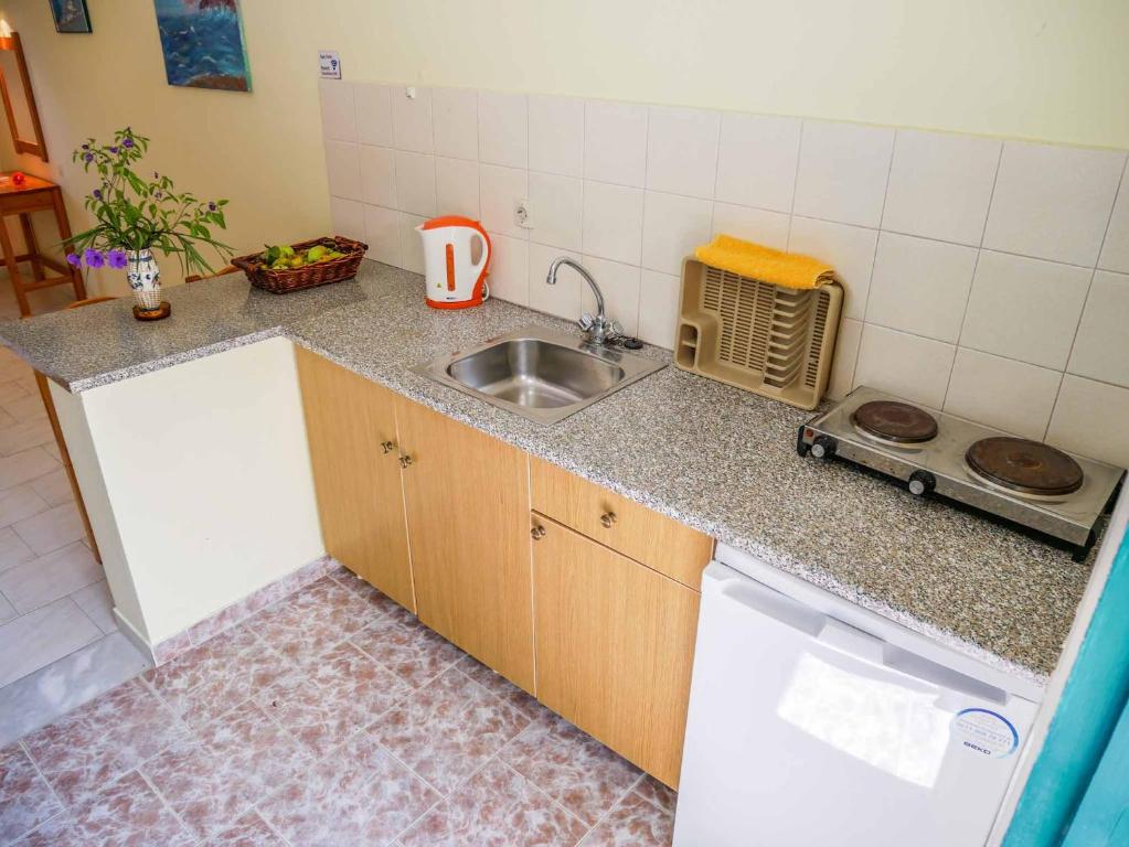 Kuchyň nebo kuchyňský kout v ubytování Yiannis Apartments Agios Georgios Pagoi Corfu