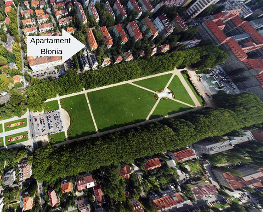 Letecký snímek ubytování MoMi Apartament Blonia Szczecin Herbowa