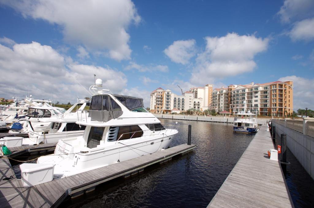 a group of boats docked at a dock at Marina Inn at Grande Dunes in Myrtle Beach