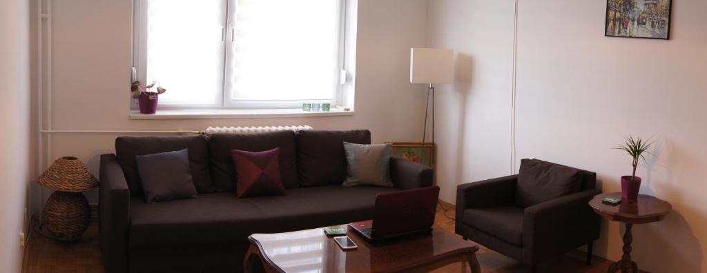 - un salon avec un canapé et une chaise dans l'établissement Apartment DK 20, à Belgrade