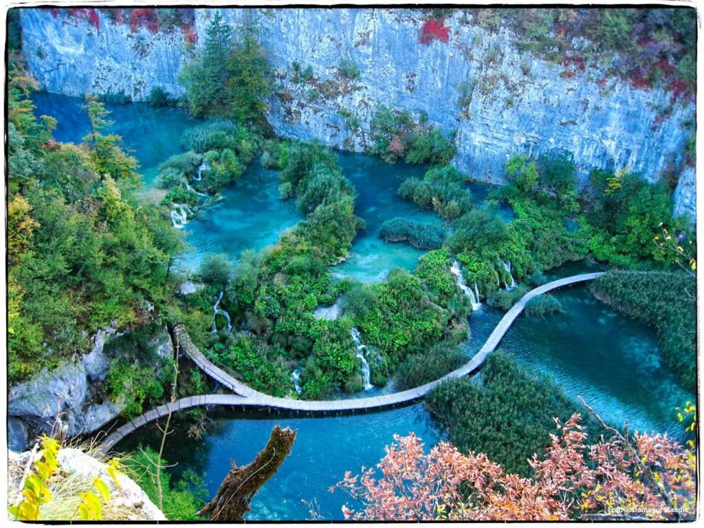 an aerial view of a river with a bridge at Villa Ruhige Lage in Rakovica