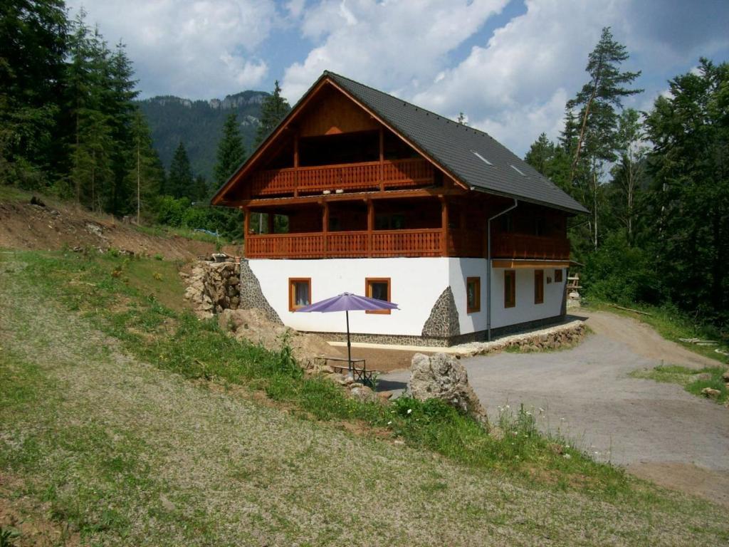 ein Haus auf einem Hügel mit einer Straße davor in der Unterkunft Rekreačná chata Luna in Vyšná Boca