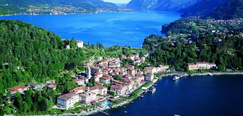 an aerial view of a town on the shore of a lake at Studio Casta in Bellagio