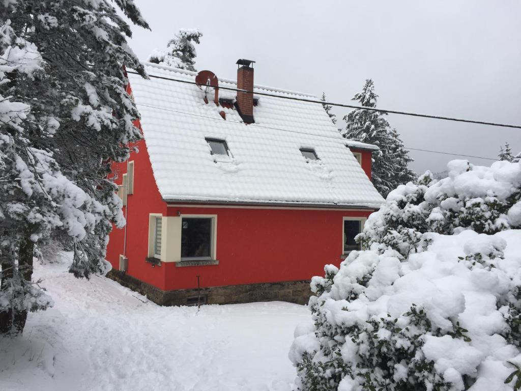 冬天的Waldhufenhaus in Schöna