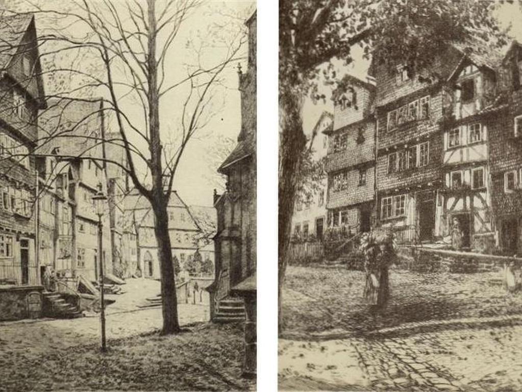 an old photo of a street in a town at Ferienwohnungen Homberger Altstadt in Homberg