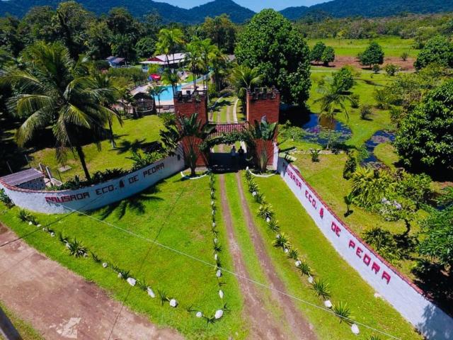 an aerial view of a park with a resort at Pousada Ecológica Cavalo de Pedra in Peruíbe