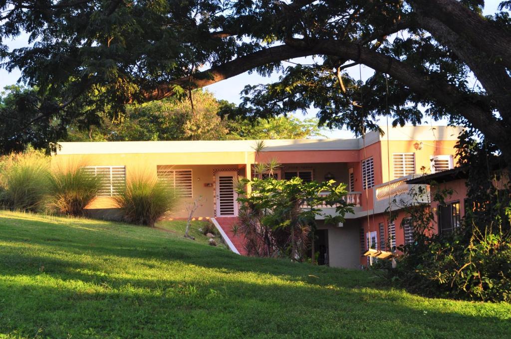 a house with a green lawn in front of it at Isla Hermosa Guesthouse in Vieques