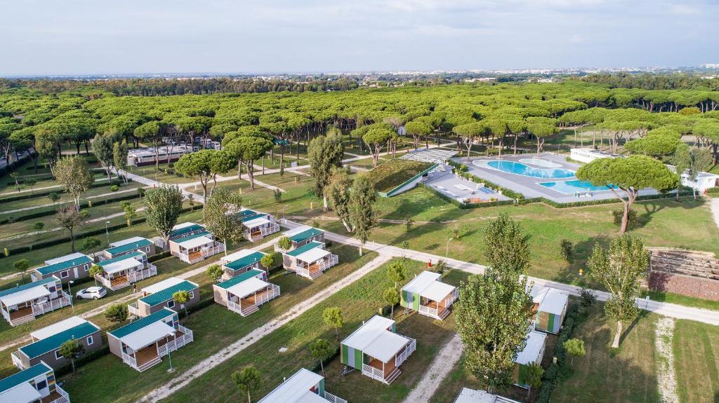 an aerial view of a resort with a pool at Camping Village Roma Capitol in Lido di Ostia
