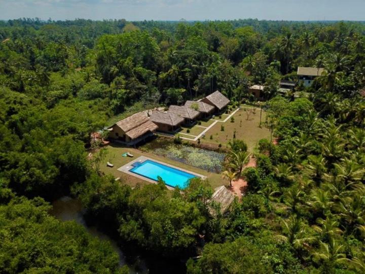 una vista aérea de una casa con piscina en Happy Man Village, en Bentota