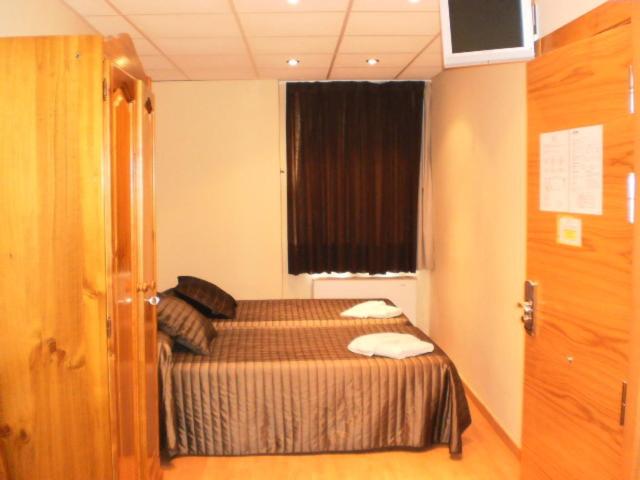 ein Schlafzimmer mit einem Bett in einem Zimmer mit einem Fenster in der Unterkunft Hotel Restaurante El Colono in Gallur