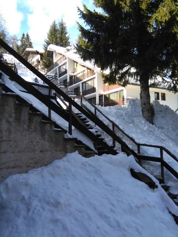 a house on a hill with snow on the stairs at margue residence meledrio in Folgarida
