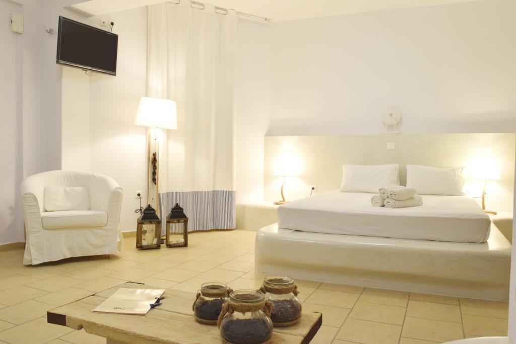Letto o letti in una camera di Santorini Mesotopos