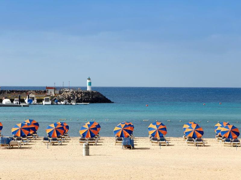 a group of chairs and umbrellas on a beach at Eco in Caleta De Fuste