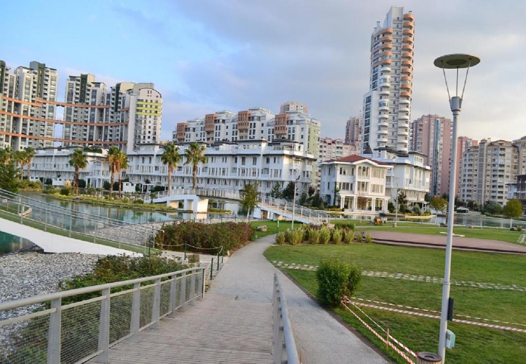 a walkway in a city with tall buildings at Apartment in Bursa - Turkey in Bursa