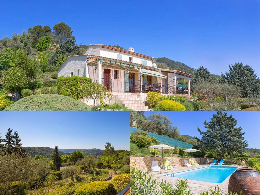 un collage de photos d'une maison et d'une piscine dans l'établissement La Régalide, à Le Tignet