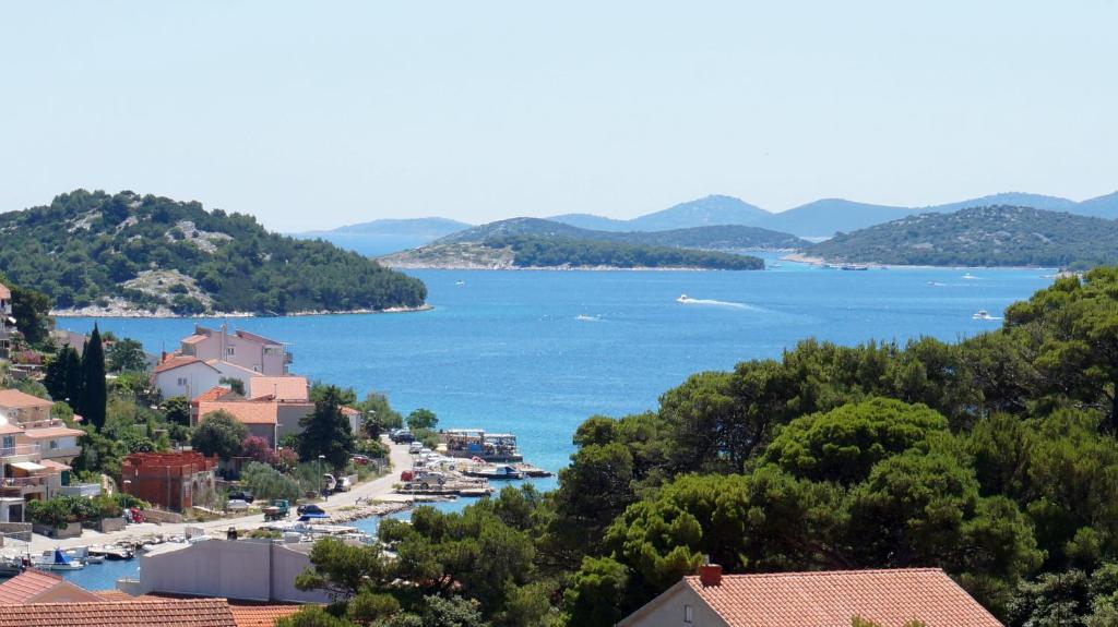 uitzicht op een stad en een waterlichaam bij Villa Dvorine in Tisno