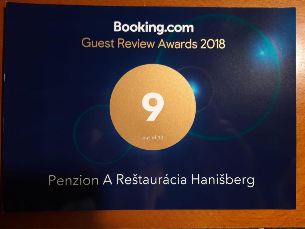 a poster for a guest review awards with a gold circle at Penzion a Reštaurácia Hanišberg in Krupina