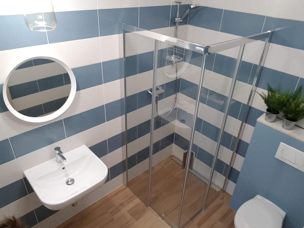 Koupelna v ubytování Apartmány Petrov, Baťův kanál