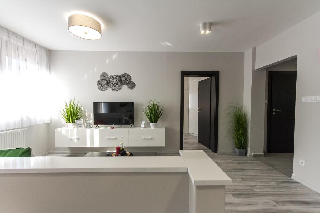 Televízia a/alebo spoločenská miestnosť v ubytovaní Grey Suites Pécs