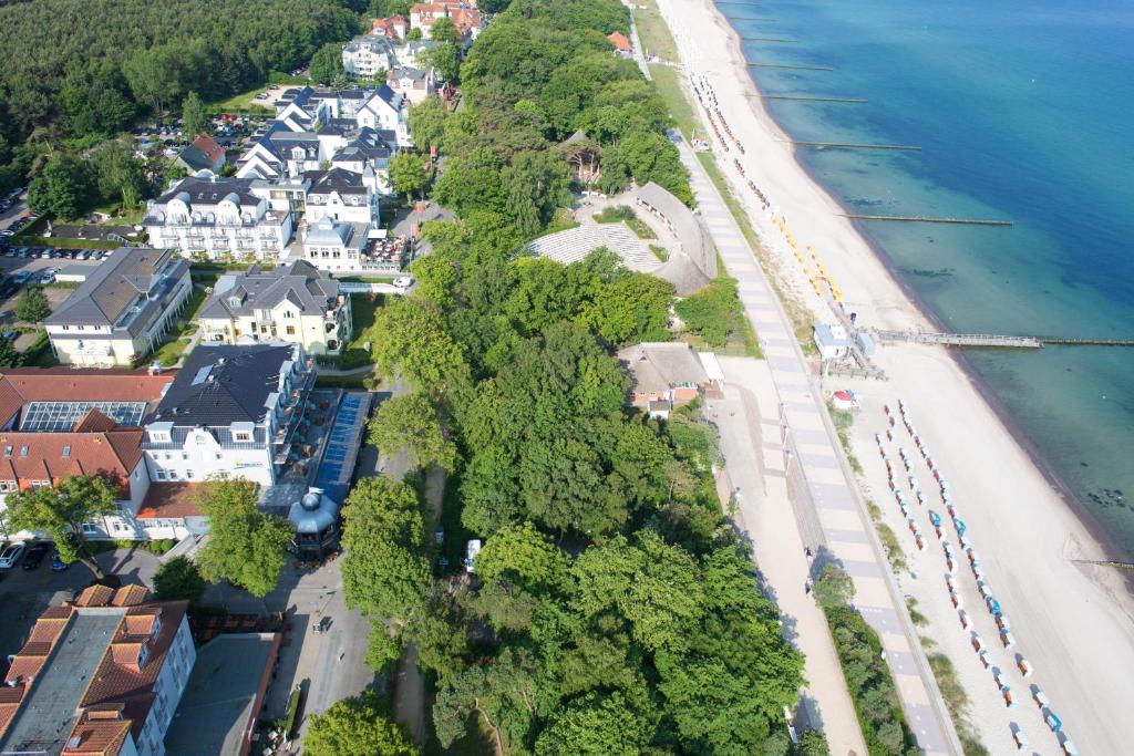 an aerial view of a town and the beach at Europa Hotel Kühlungsborn in Kühlungsborn