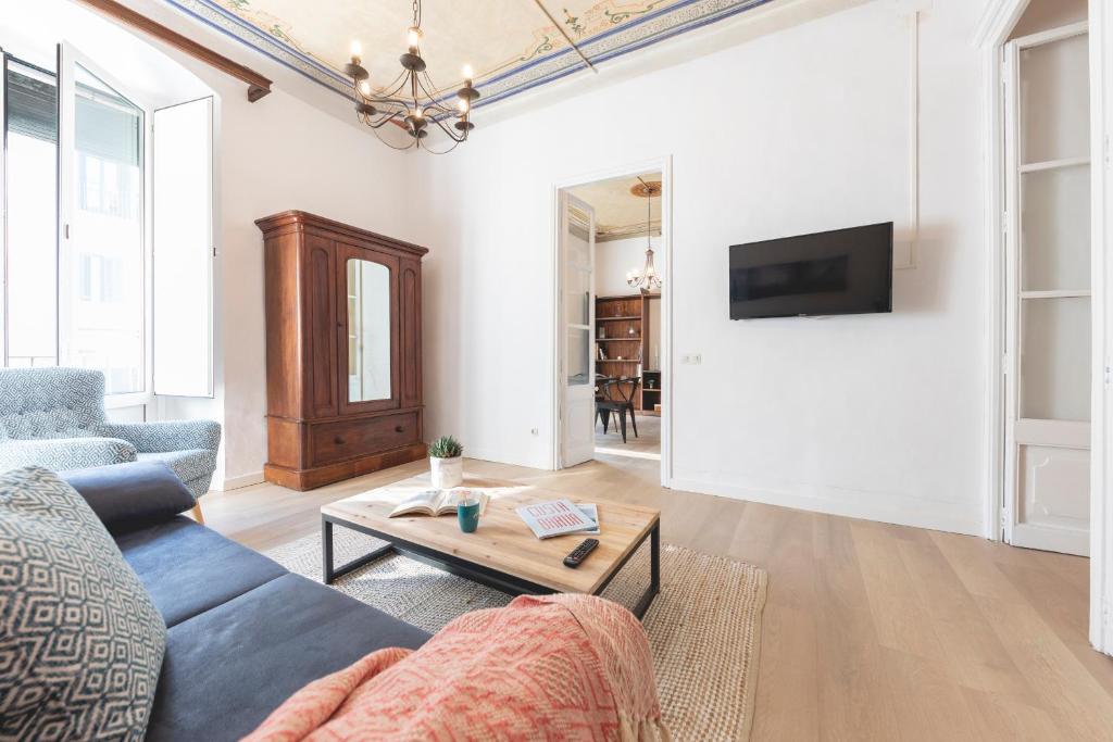 TV a/nebo společenská místnost v ubytování Bravissimo Plaça del Vi, Authentic Historic Apartment