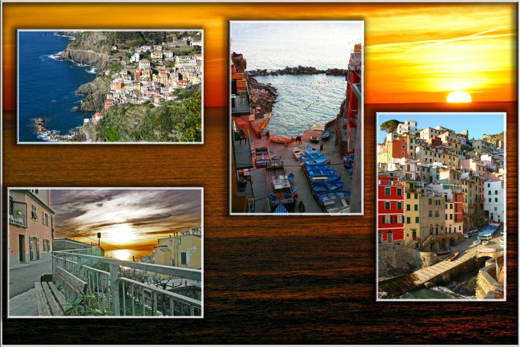 リオマッジョーレにあるCasa il Gabbianoの都市と海の絵画のコラージュ