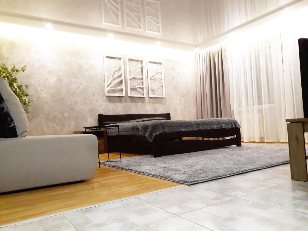 sala de estar con cama y sofá en Apartment - Matusevycha Street 2-11, en Krivoy Rog