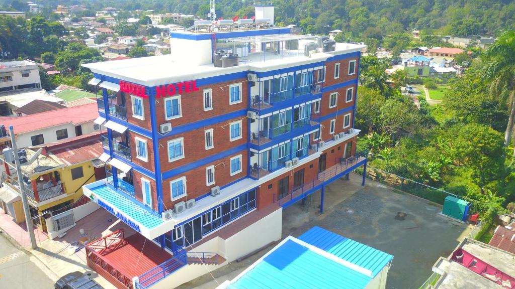 an overhead view of a building in a city at Hotel Jaraba in Jarabacoa