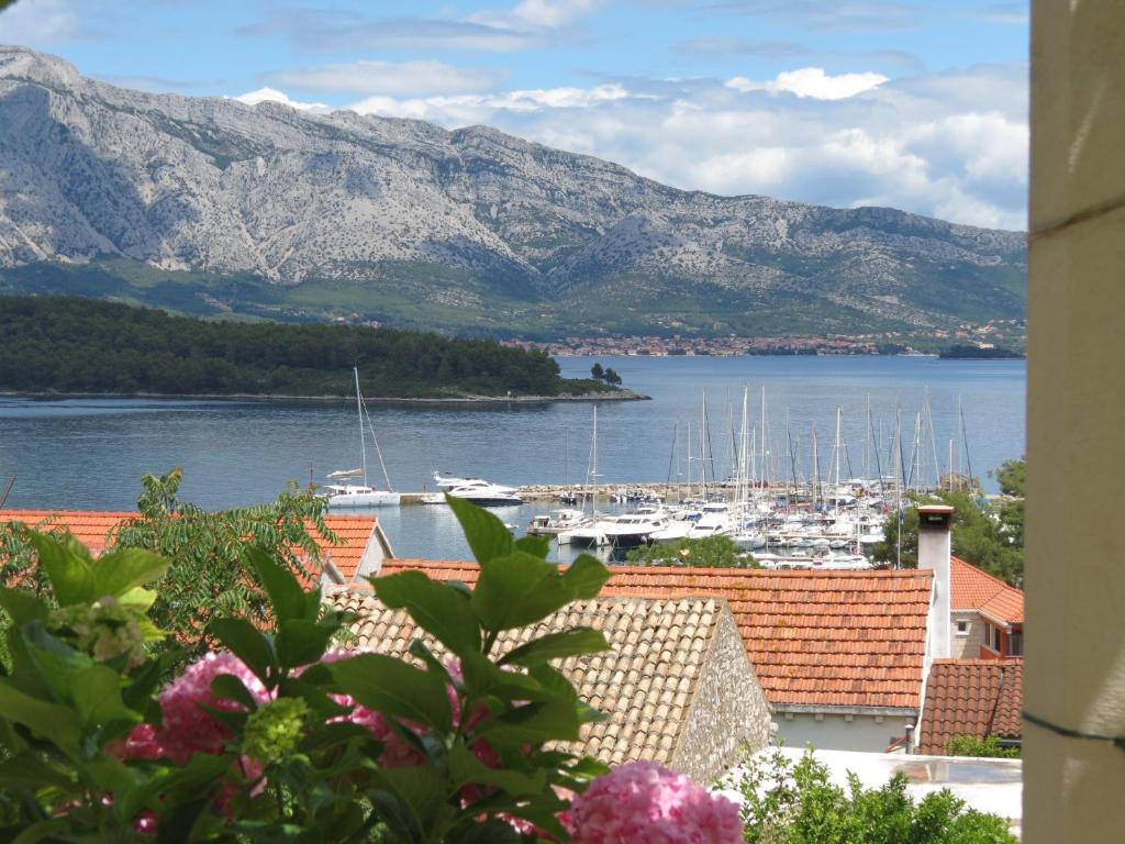 a view of a harbor with boats in the water at Apartments Lumbarda in Lumbarda