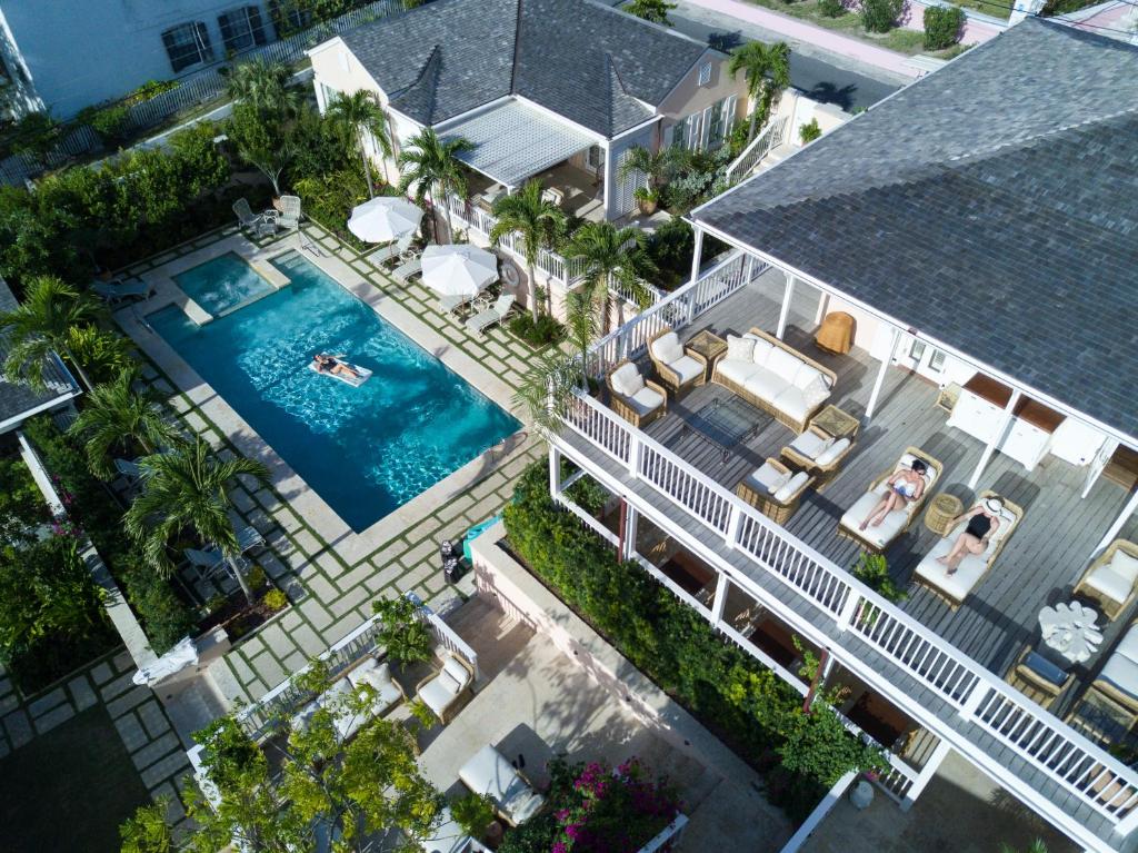 an overhead view of a house with a swimming pool at Eleven Bahama House in Harbour Island