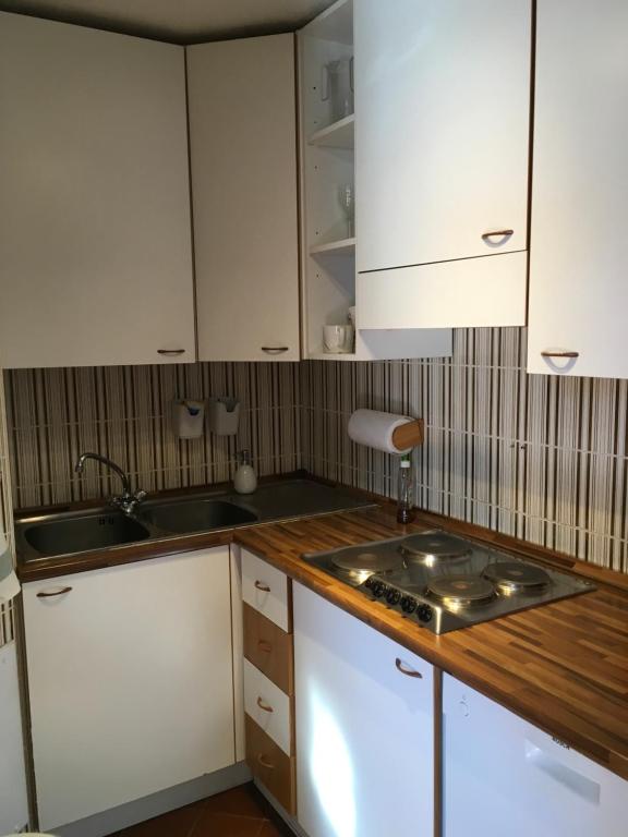 kuchnia z białymi szafkami i zlewem w obiekcie Giomein appartamento sulle piste , CIR 0280 w mieście Breuil-Cervinia