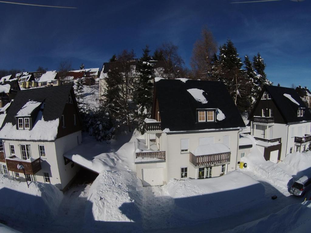 a group of houses covered in snow at Ferienwohnung Häckel in Kurort Oberwiesenthal