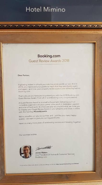 Certifikát, hodnocení, plakát nebo jiný dokument vystavený v ubytování Hotel Mimino