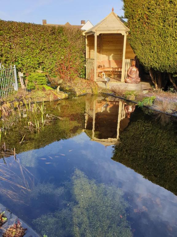 a reflection of a house in a pond at Sunnycroft in Sutton on Sea
